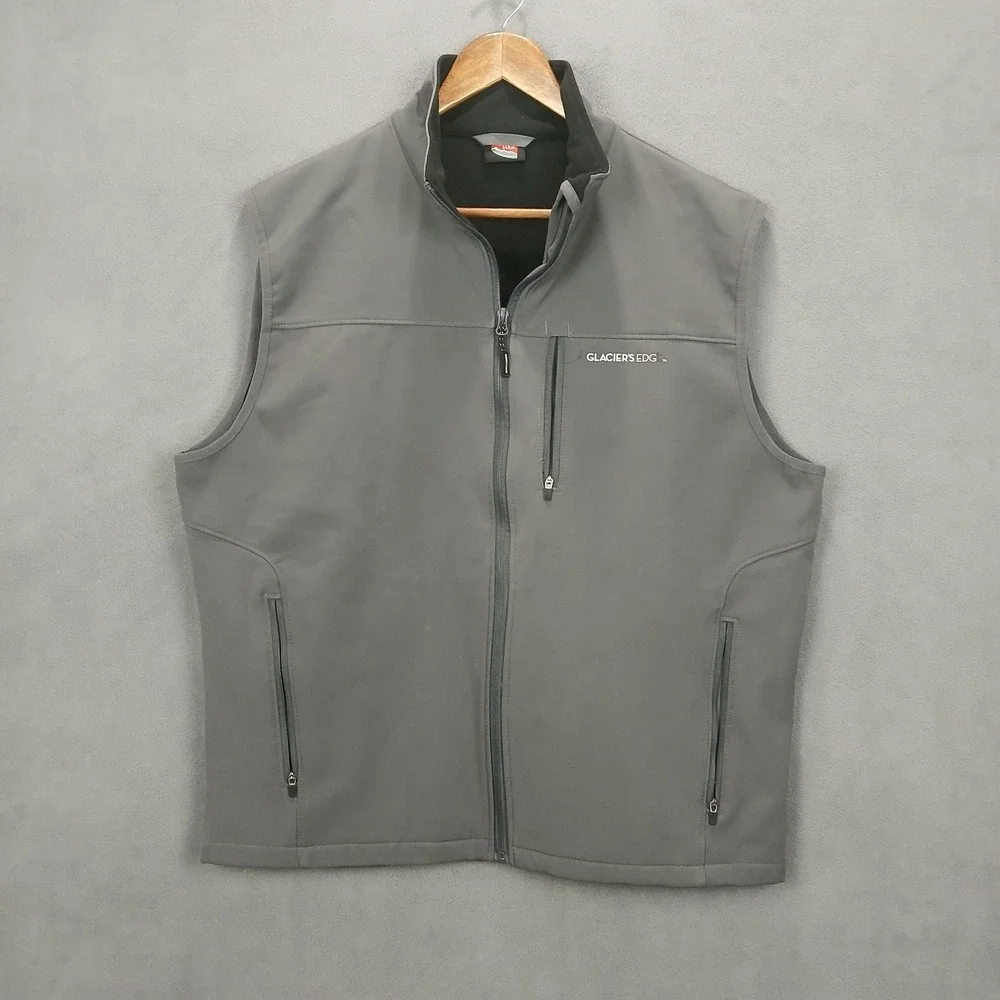 Glacier's Edge Softshell Vest Mens XL Gray Fleece Lined Stretch Logo Full Zip
